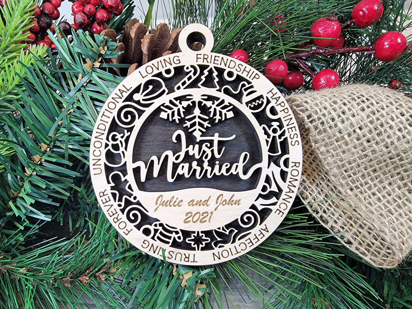 Personalized Engraved Wooden Word Ornament