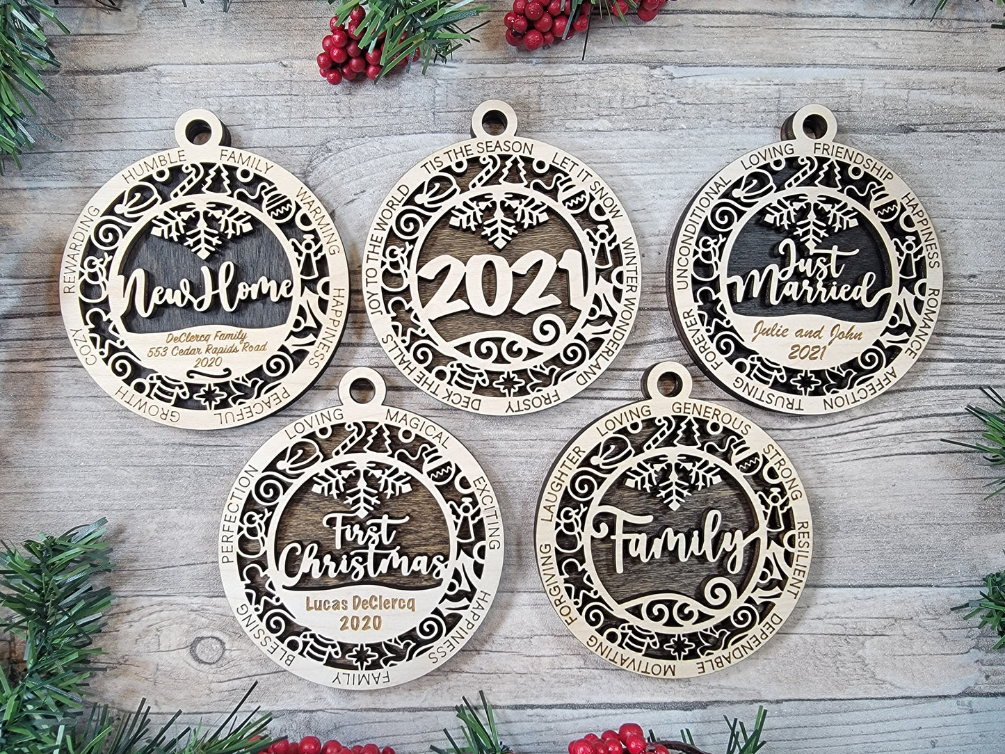Personalized Engraved Wooden Word Ornament