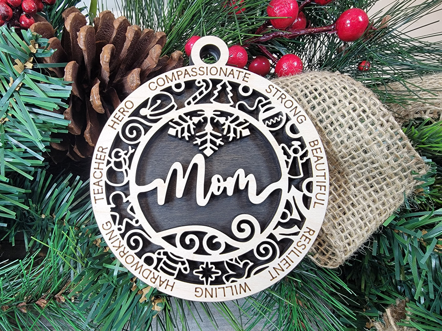 Personalized Engraved Wooden Word Ornament